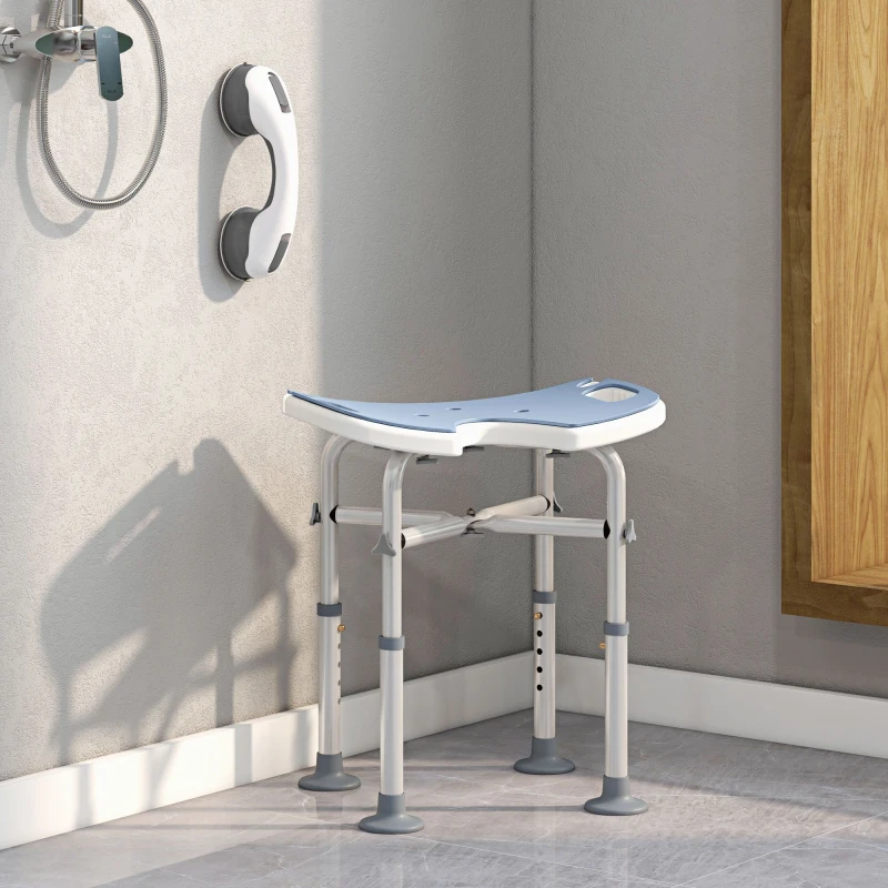 Image of HOMCOM Aluminium Shower Stool for Elderly Disabled Non-Slip Bath Stool Blue - Light Blue TJ Hughes 5061025010301