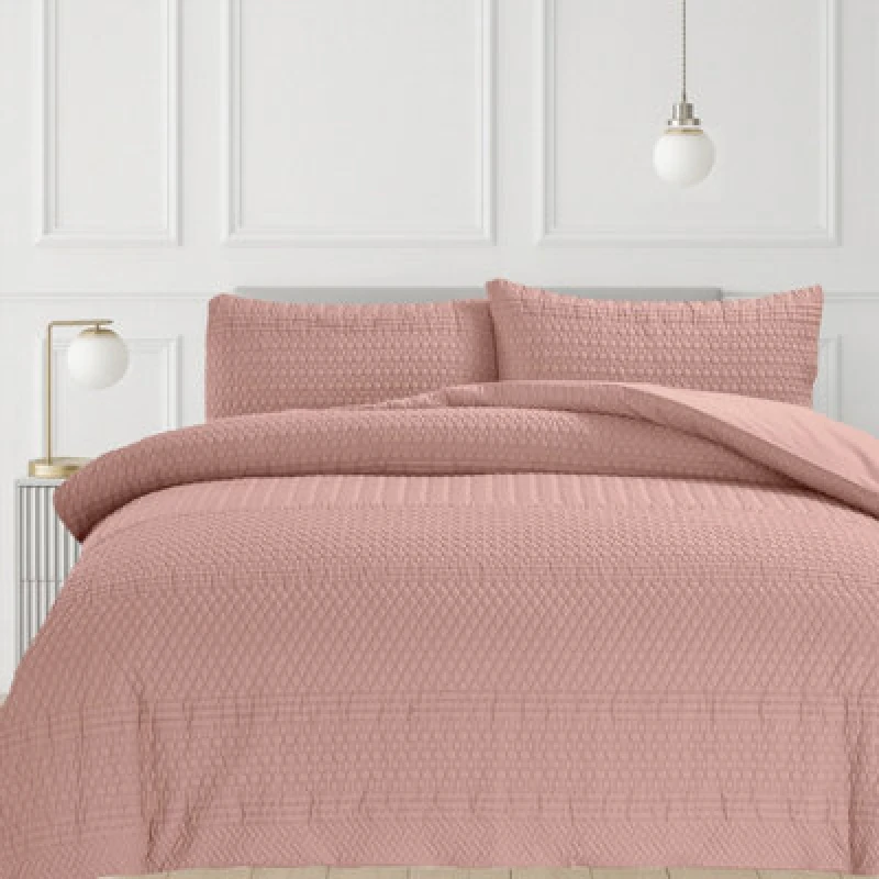 Image of Velosso Pink Paloma Embossed Bobble Pattern Duvet Cover And Pillowcase Set Single