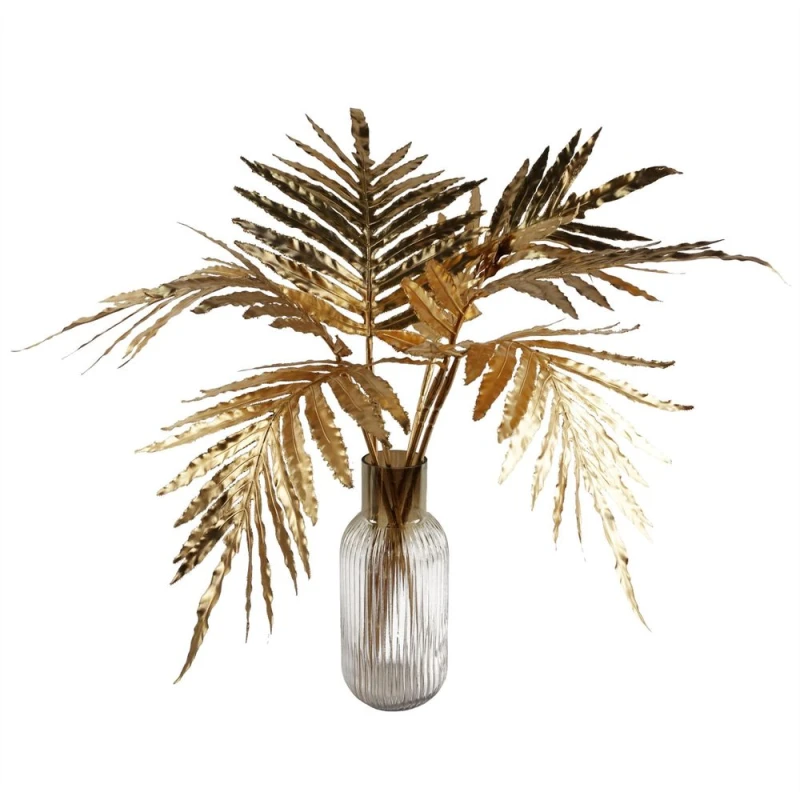 Image of Leaf Leaf 80cm Artificial Gold Palm Leaves Gold Ombre Glass Vase Gold