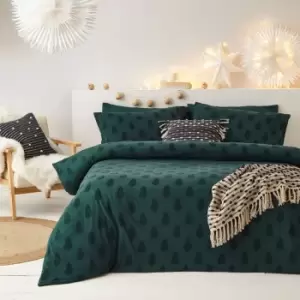Image of The Linen Yard Tufted Tree Super King Duvet Cover Set Cotton Pine Green