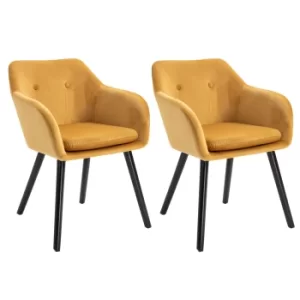 Image of HOMCOM Velvet Tufted Set Of 2 Kitchen Dining Armchairs Mustard