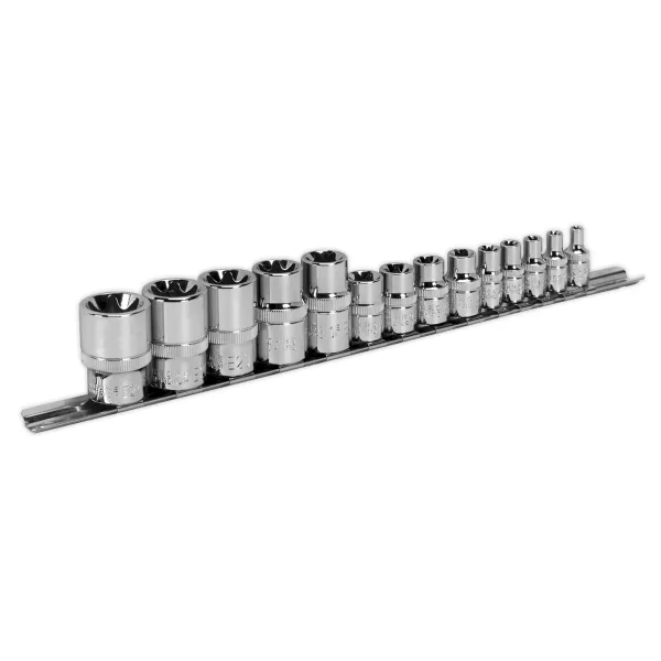 Image of Genuine SEALEY AK618 TRX-Star Socket Set 14pc 1/4, 3/8 & 1/2Sq Drive E4-E24