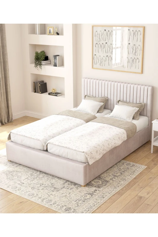 Image of Aspire Aspire Grant Electric Adjustable Bed Upholstered in Plush Velvet Fabric with Pocket Sprung Mattress UK Made in Light Grey Size: Double Light