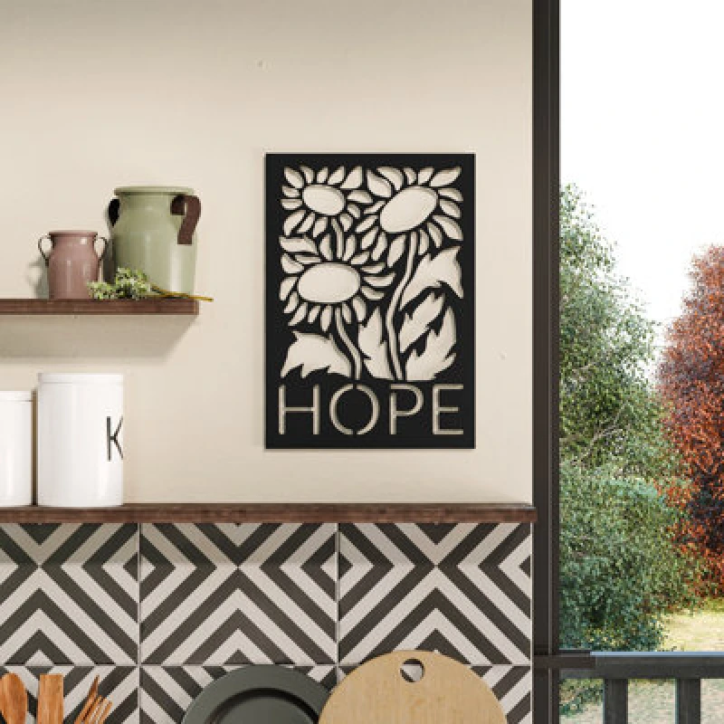 Image of Decortie Modern Hope Metal Art Wall Home Decorative Ornament, Black