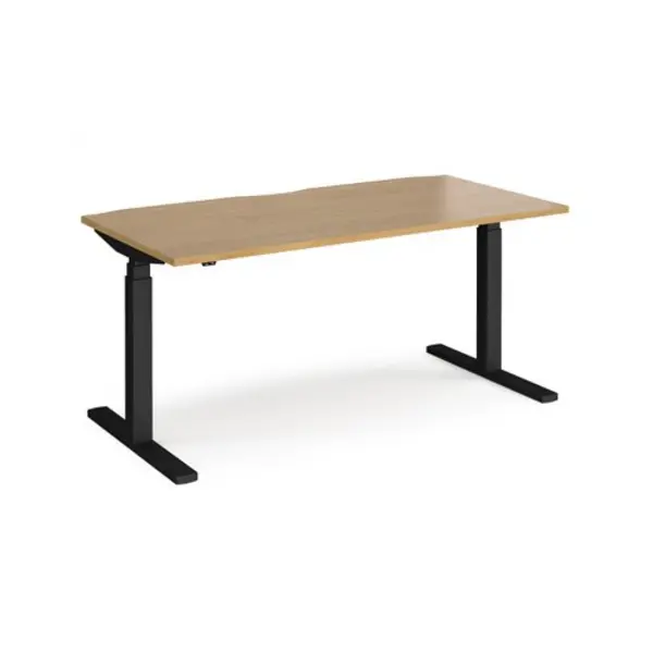 Image of Elev8 Height Adjustable Desk Rectangular Desk 1600mm Oak Tops With Black Frames Elev8 Touch Oak EVT-1600-K-O