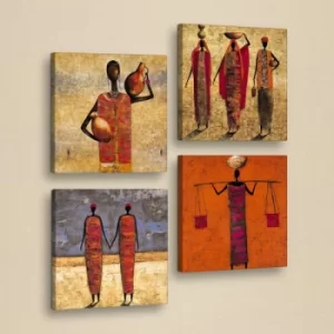Image of 4KAR029 Orange Cream Fuchsia Red Brown Decorative PU Leather Painting (4 Pieces)