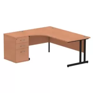 Image of Impulse 1800mm Left Crescent Office Desk Beech Top Black Cantilever Leg Workstation 600 Deep Desk High Pedestal