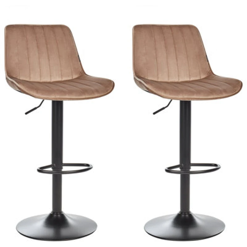 Image of Beliani Set Of 2 Bar Chairs Dubrovnik Velvet Swivel Light Brown