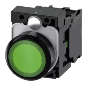 Image of Siemens, SIRIUS ACT Illuminated Green Flat, NO, 22mm Momentary Screw