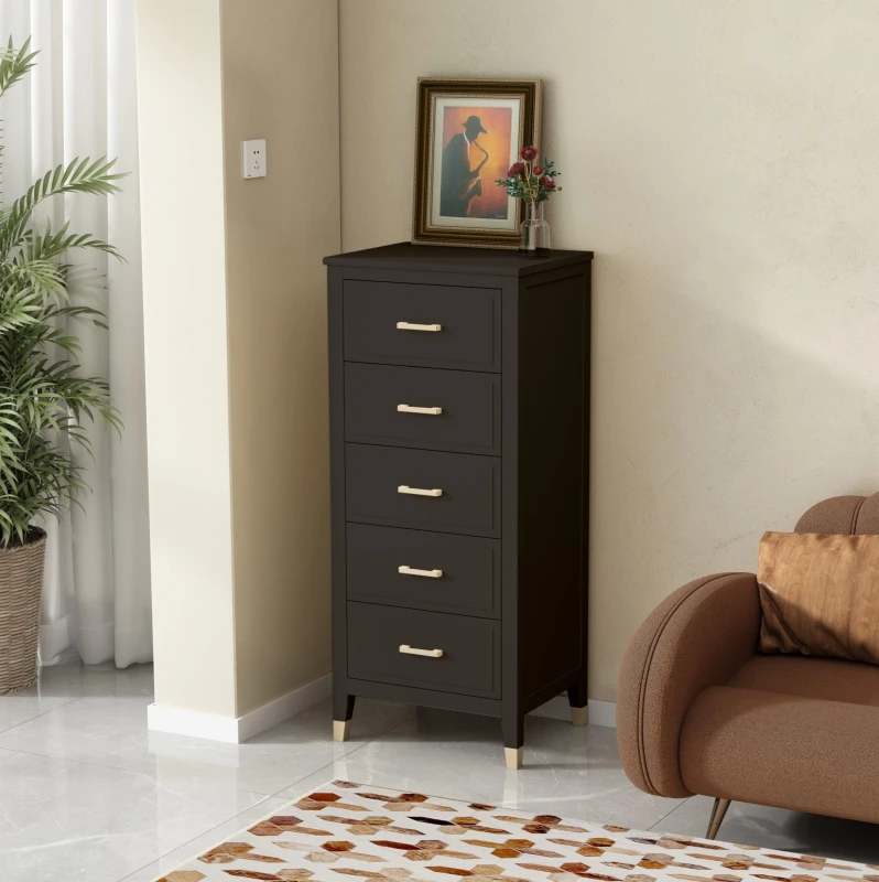 Image of Cabinet Bits Palazzi 5 Drawer Narrow Chest of Drawers in Black Unisex