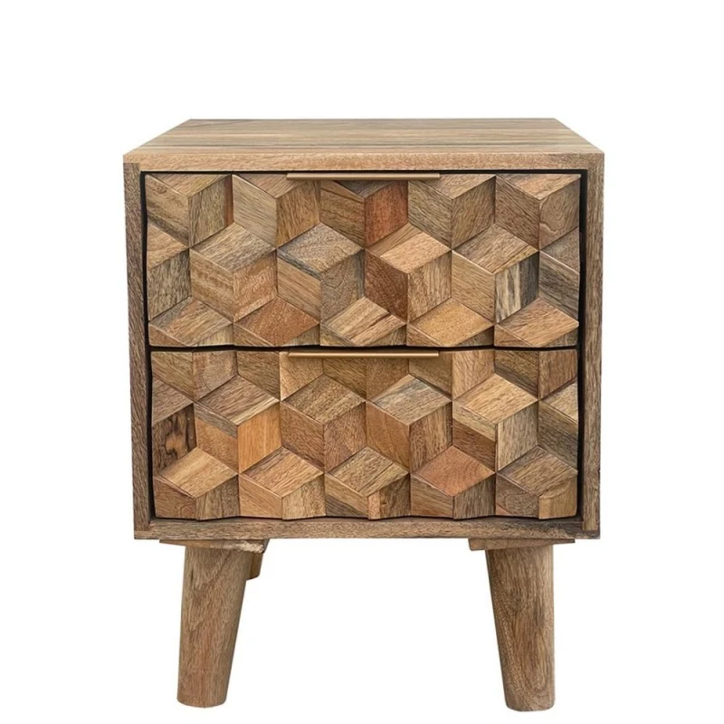 Image of Jaipur Furniture Ltd Geometric 2 Drawer Bedside - Mango Wood - L40 x W40 x H50cm - Mango Light Finish in Brown Brown Unisex