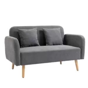 image of HOMCOM 2 Seat Loveseat Sofa Chenille Fabric Upholstered Couch Wood Legs - Grey