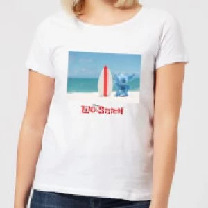 Image of Disney Lilo And Stitch Surf Beach Womens T-Shirt - White