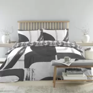 Image of Drift Forward Glyph Monochrome Abstract Print Reversible Eco-Friendly Duvet Cover Set, Charcoal, Double