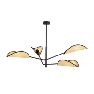 Image of Vene Black Multi Arm Semi Flush Ceiling light with Brown Fabric Shades, 4x E14