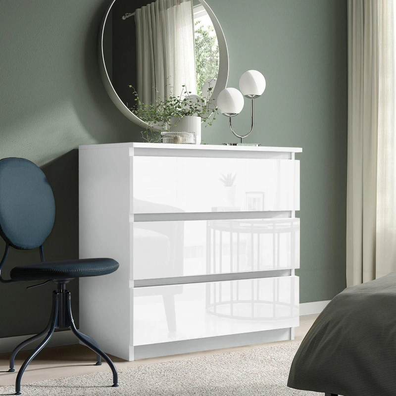 Image of LUXURY LIFE Carlton Gloss Chest of Drawers 3 Drawer Cabinet White