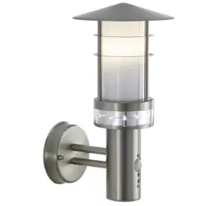 image of IP44 Outdoor LED Light Brushed Steel PIR Wall Lantern Security Outdoor Overhang