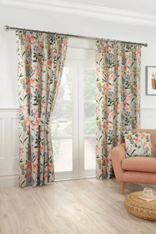 Image of Sundour Meadow Ready Made Floral Pencil Pleat Curtains Multi 90X90"