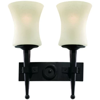 image of Searchlight Cartwheel - 2 Light Indoor Wall Light Black with Scavo Glass, E27