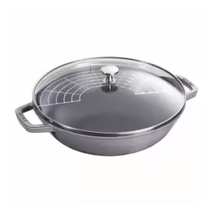 image of Staub Specialities 30cm Cast iron Wok with glass lid graphite-grey