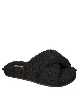 Image of Skechers Cozy Slide Sherpa Slippers - Black, Size 6, Women