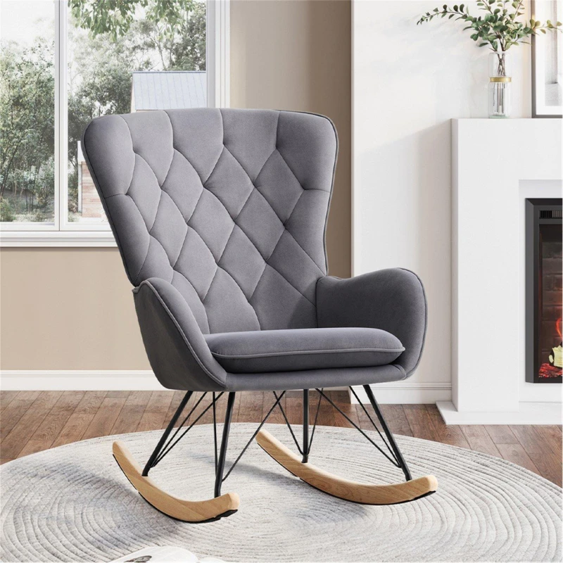 Image of Cottonfy UK Modern Upholstered Rocking Chair Grey Grey L
