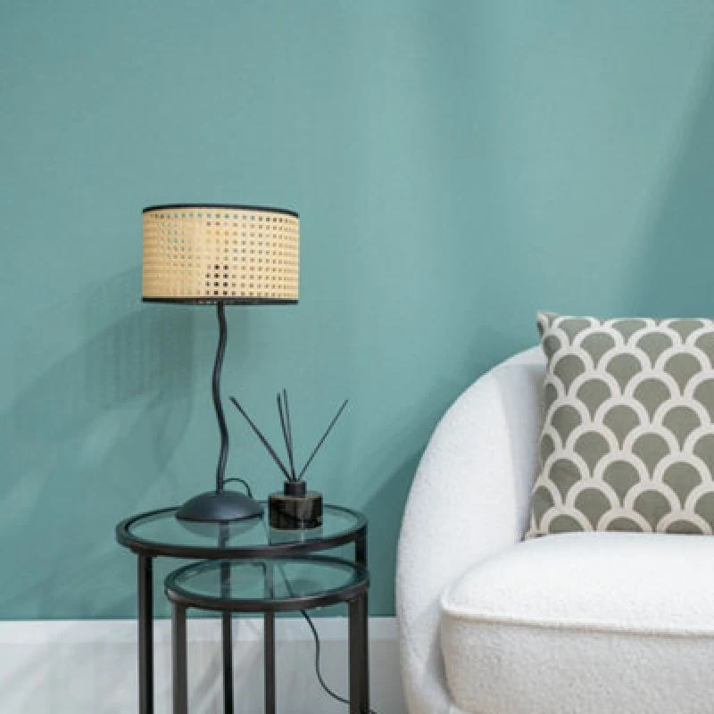 Image of Valuelights Black Metal Wavy Single Stem Table Lamp With A Natural Cane Wicker Black Trim Shade - Bulb Included