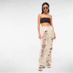 image of Missguided Extreme Shredded Straight Leg Jeans - Cream