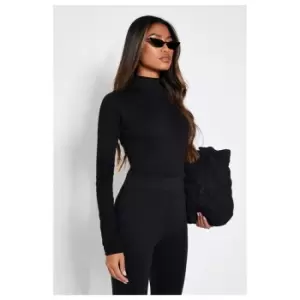 Image of I Saw It First Cotton Rib Roll Neck Bodysuit - Black
