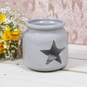 Image of Star Ceramic Candle Holder Grey 12Cm By Lesser & Pavey