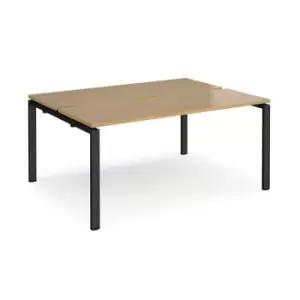 Image of Bench Desk 2 Person Rectangular Desks 1600mm Oak Tops With Black Frames 1200mm Depth Adapt