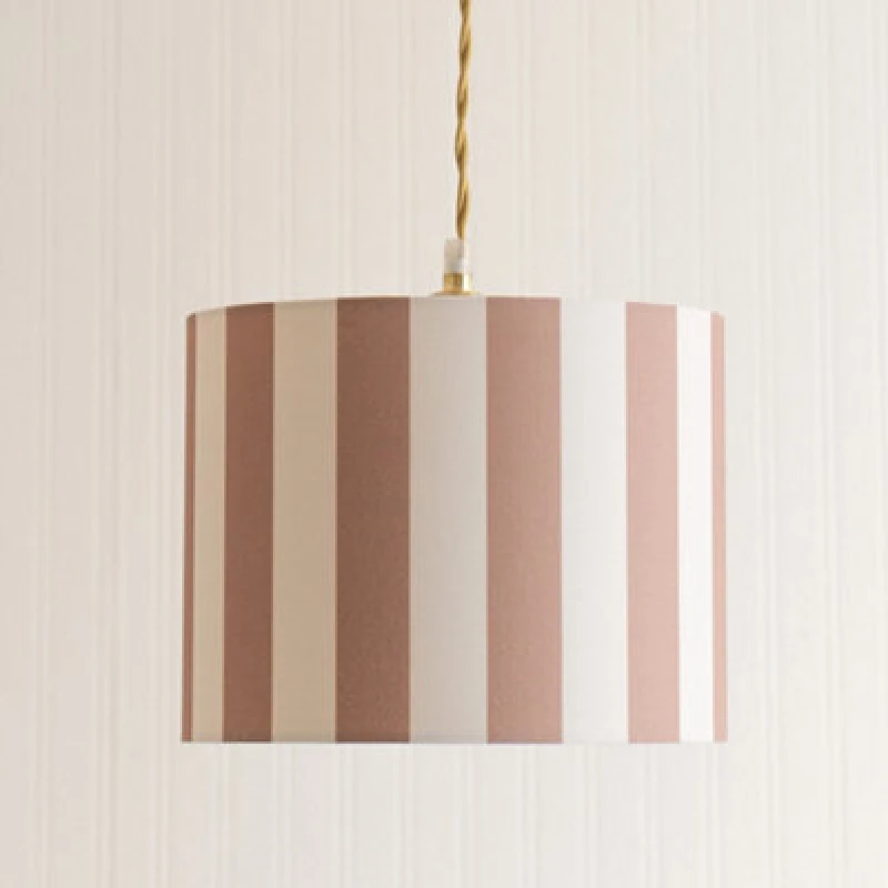 Image of ValueLights ValueLights Callie Colour Clash Natural and Brown Stripe Drum Lamp Shade and Bulb Size: Small Multi Small Unisex 5059406065538