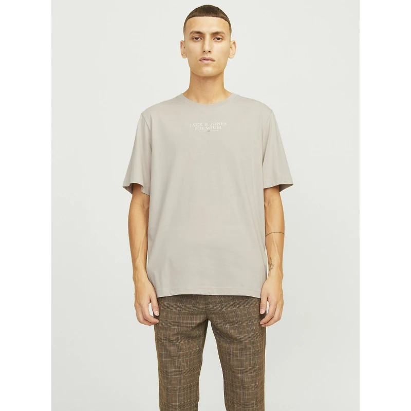 Image of jack & jones Logo Print Cotton T-Shirt with Crew Neck Cream Cotton XL