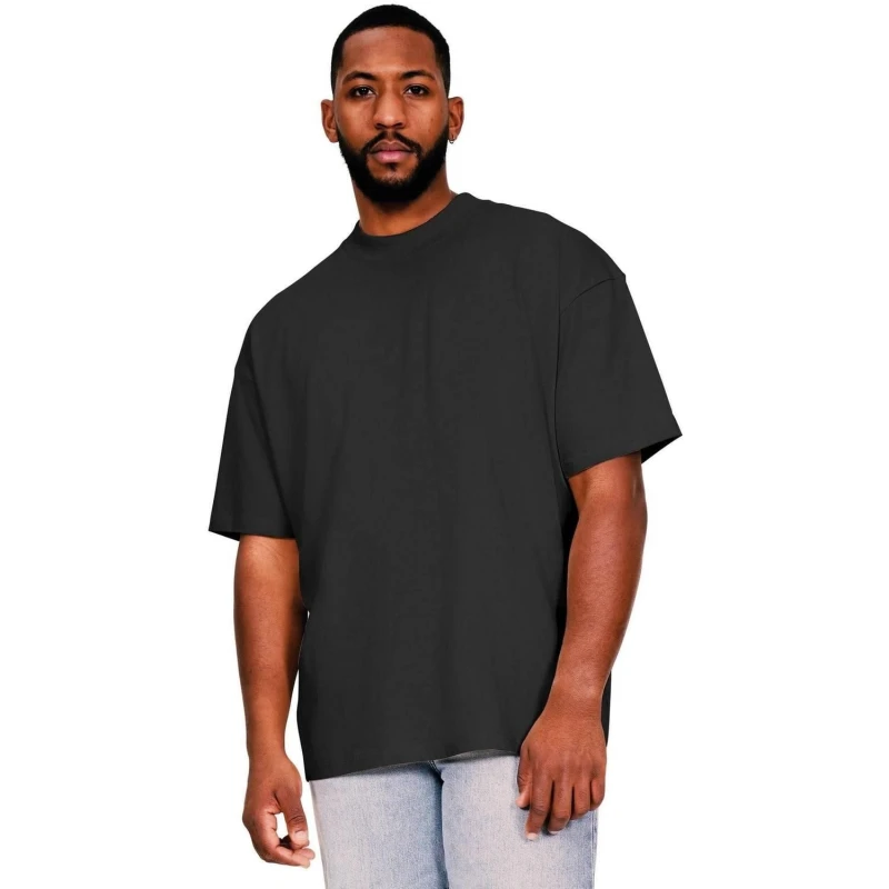 Image of Casual Classics Mens Combed Ringspun Cotton Extended Neckline Tall Oversized T-Shirt in Black Size: Small Black Male S