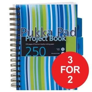 Image of Pukka Pad A5 Project Book Wirebound Plastic Ruled 3 Divider 250 Pages