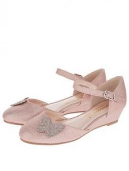 image of Monsoon Girls Nina Diamante Butterfly Wedge Shoes - Pink