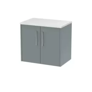 Hudson Reed Juno 600mm Wall Hung 2 Door Vanity & Sparkling White Laminate Top - Coastal Grey