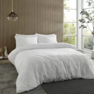 Image of Catherine Lansfield Chevron Clipped Jacquard Duvet Cover Set, White, Single