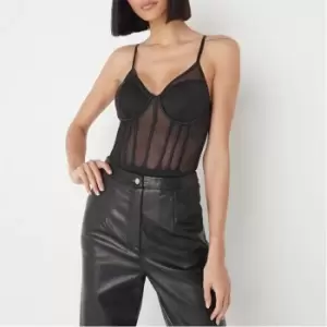 image of Missguided Mesh Corset Detail Bodysuit - Black