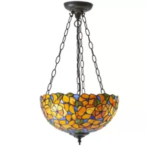 image of Medium Floral Pendant Light - Tiffany Glass & Dark Bronze Finish - Dimmable LED