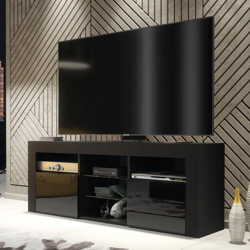 Image of Creative Furniture Creative Furniture TV Unit 145cm Modern - Modern Black with High Gloss Doors Black One Size Unisex 5061075249737