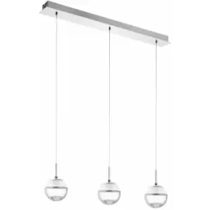 Image of Pendant Light Colour Chrome Shade White Clear Glass Crystal Bulb LED 3x5W