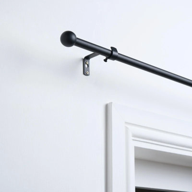 Image of OHS OHS Curtain Pole Extendable Metal Finnials Ball End Rings Rod Fittings in Black Size: 120cm Black 120cm Unisex 5027434214884