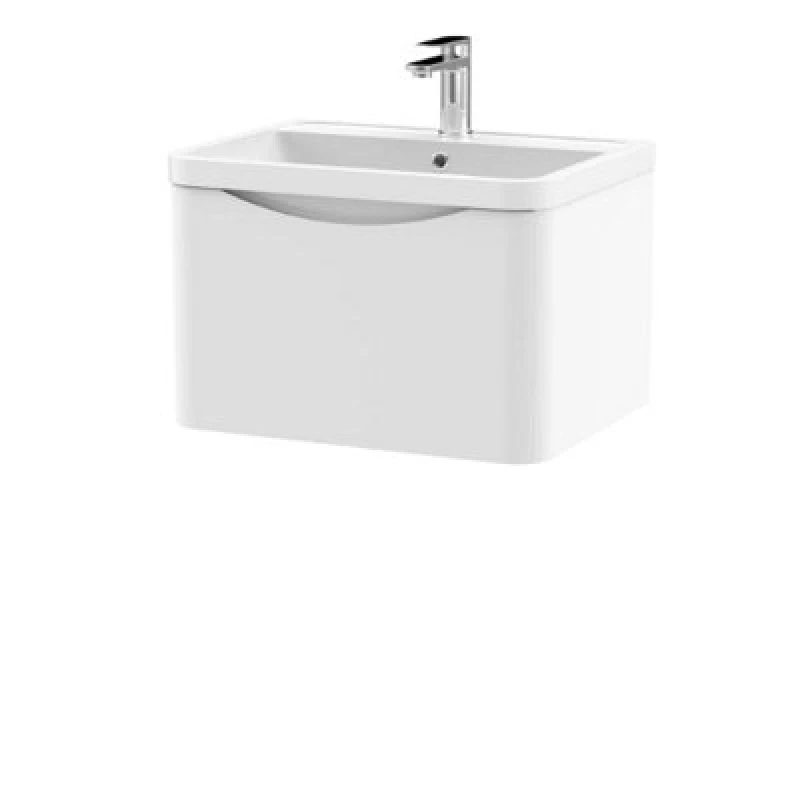 Image of Lunar Wall Mounted 1 Drawer Vanity Unit with Polymarble Basin Soft Black