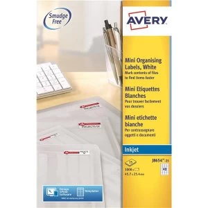 image of Avery Mini 45.7 x 25.4mm Addressing Inkjet Labels White Pack of 1000 Labels