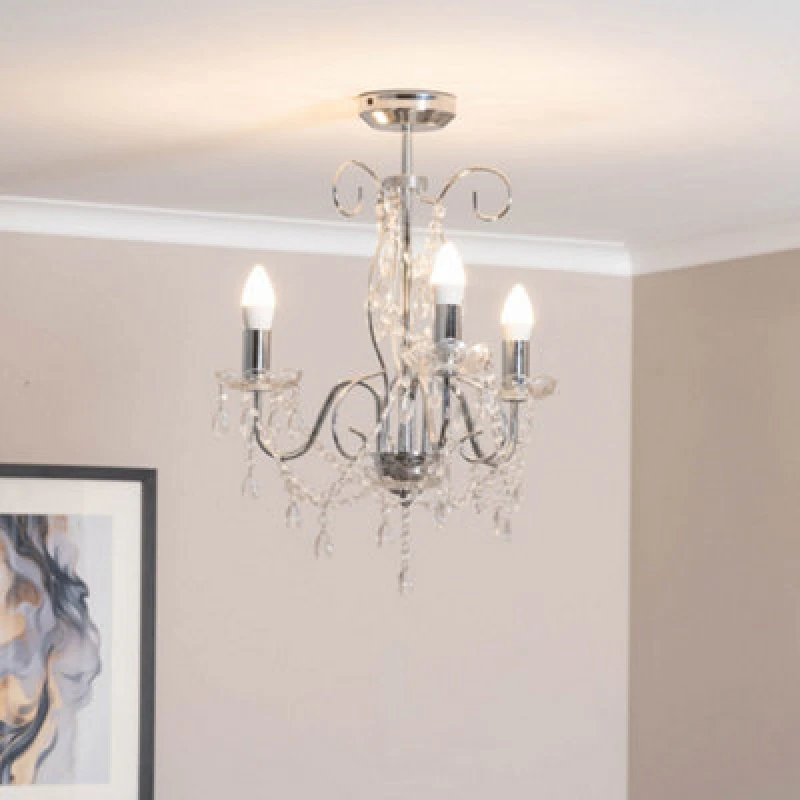 Image of ValueLights Viscount 3 Way Jewel Chandelier Ceiling Pendant Light Silver