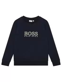 Image of BOSS Boys Large Logo Sweatshirt - Navy, Size 10 Years