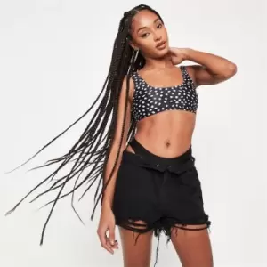 image of Missguided Minimal Scoop Neck Bikini Top - Black