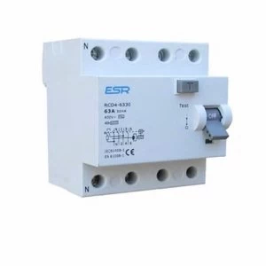 image of ESR RCCB RCD 4 Pole Module Domestic Consumer Unit Circuit Breaker - 63A 100mA