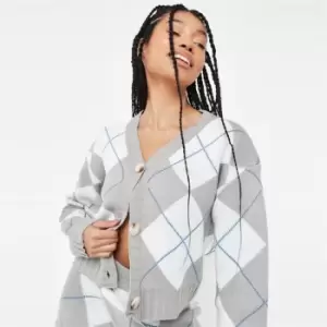 image of Missguided Diamond Check Jacquard Cardigan Coord - Grey